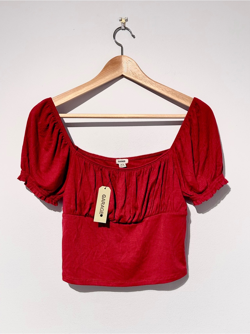 🍒 2/$15  NWT GARAGE peasant crop top (red)